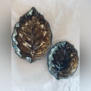 Set of Pressed Botanical Glass Leaf Plates Duo